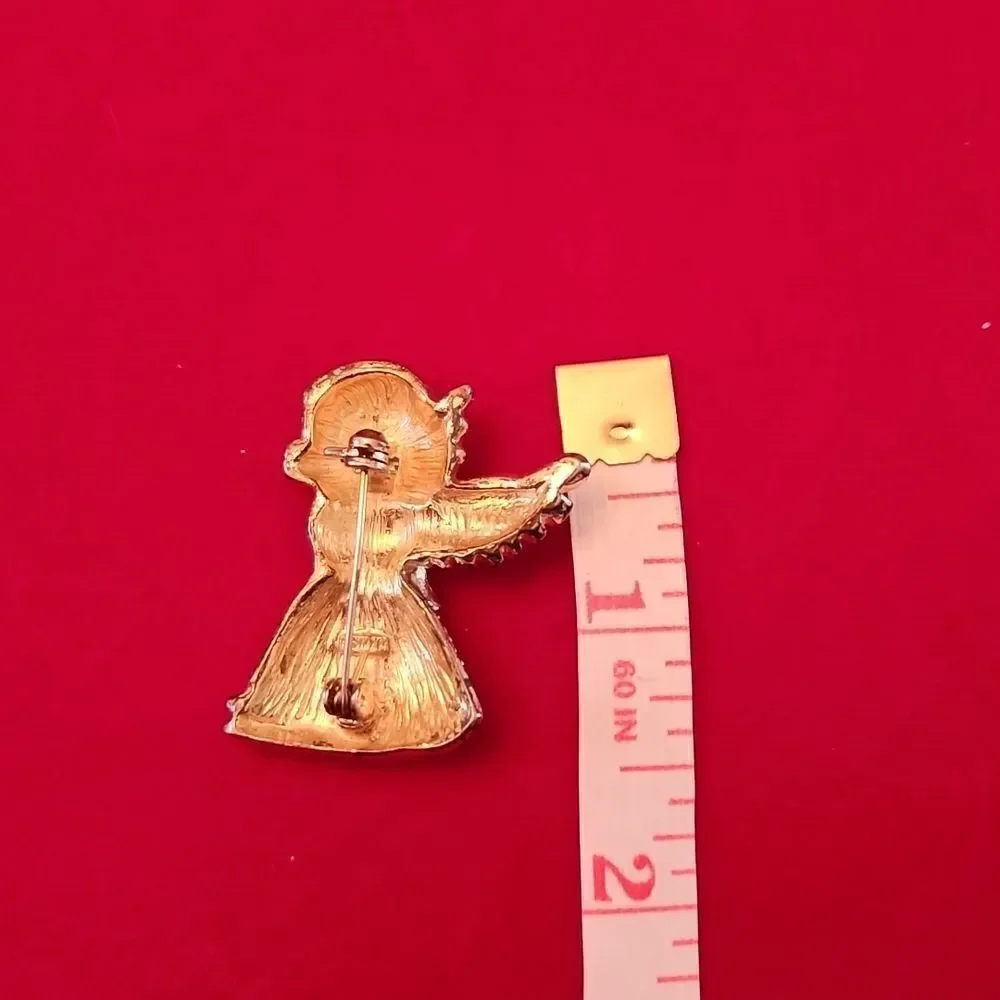 Roman Signed Yellow Gold Tone Crystal Angel Pin Brooch